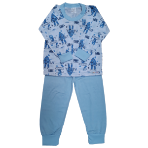0336 Pijama Comprido Azul Claro Robô 1,2